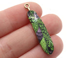38mm Green and Purple Patterned Feather Pendant Silver Tone Metal Alloy Charm Jewelry Making Beading Supplies