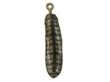 38mm Grey and Black Patterned Feather Pendant Silver Tone Metal Alloy Charm Jewelry Making Beading Supplies