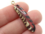 38mm Red Black and White Patterned Feather Pendant Silver Tone Metal Alloy Charm Jewelry Making Beading Supplies