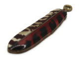 38mm Red Black and White Patterned Feather Pendant Silver Tone Metal Alloy Charm Jewelry Making Beading Supplies