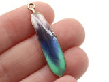 38mm Blue and Green Patterned Feather Pendant Silver Tone Metal Alloy Charm Jewelry Making Beading Supplies