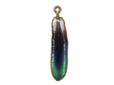 38mm Blue and Green Patterned Feather Pendant Silver Tone Metal Alloy Charm Jewelry Making Beading Supplies