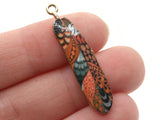 38mm Red and Blue Patterned Feather Pendant Silver Tone Metal Alloy Charm Jewelry Making Beading Supplies