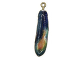 38mm Blue and Orange Patterned Feather Pendant Silver Tone Metal Alloy Charm Jewelry Making Beading Supplies