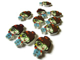 10 29mm Blue Overalls Brown Hair Girl Wooden Two Hole Buttons Wood Buttons Blue Buttons Kawaii Buttons Cute Buttons