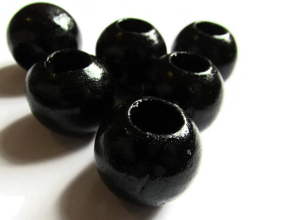 21mm x 19mm Black Beads Round Wood Beads Vintage Beads Wooden Beads Large Hole Beads Loose Beads New Old Stock Beads Macrame Beads