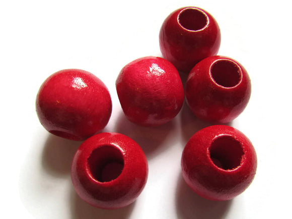 21mm x 19mm Red Beads Round Wood Beads Vintage Beads Wooden Beads Large Hole Beads Loose Beads New Old Stock Beads Macrame Beads