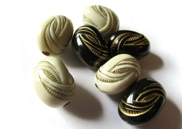 18mm Black White and Mixed Art Deco Beads Knot Beads Oval Beads Gold Trim Beads Plastic Beads Loose Beads Jewelry Making Beading Supplies