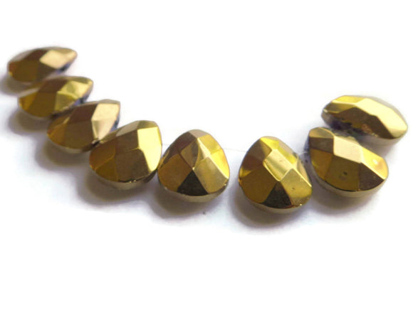 8 16mm Gold Glass Briolette Beads, Faceted Teardrop Beads, Large Shiny Beads Jewelry Making and Beading Supplies Smileyboy Full Strand Beads