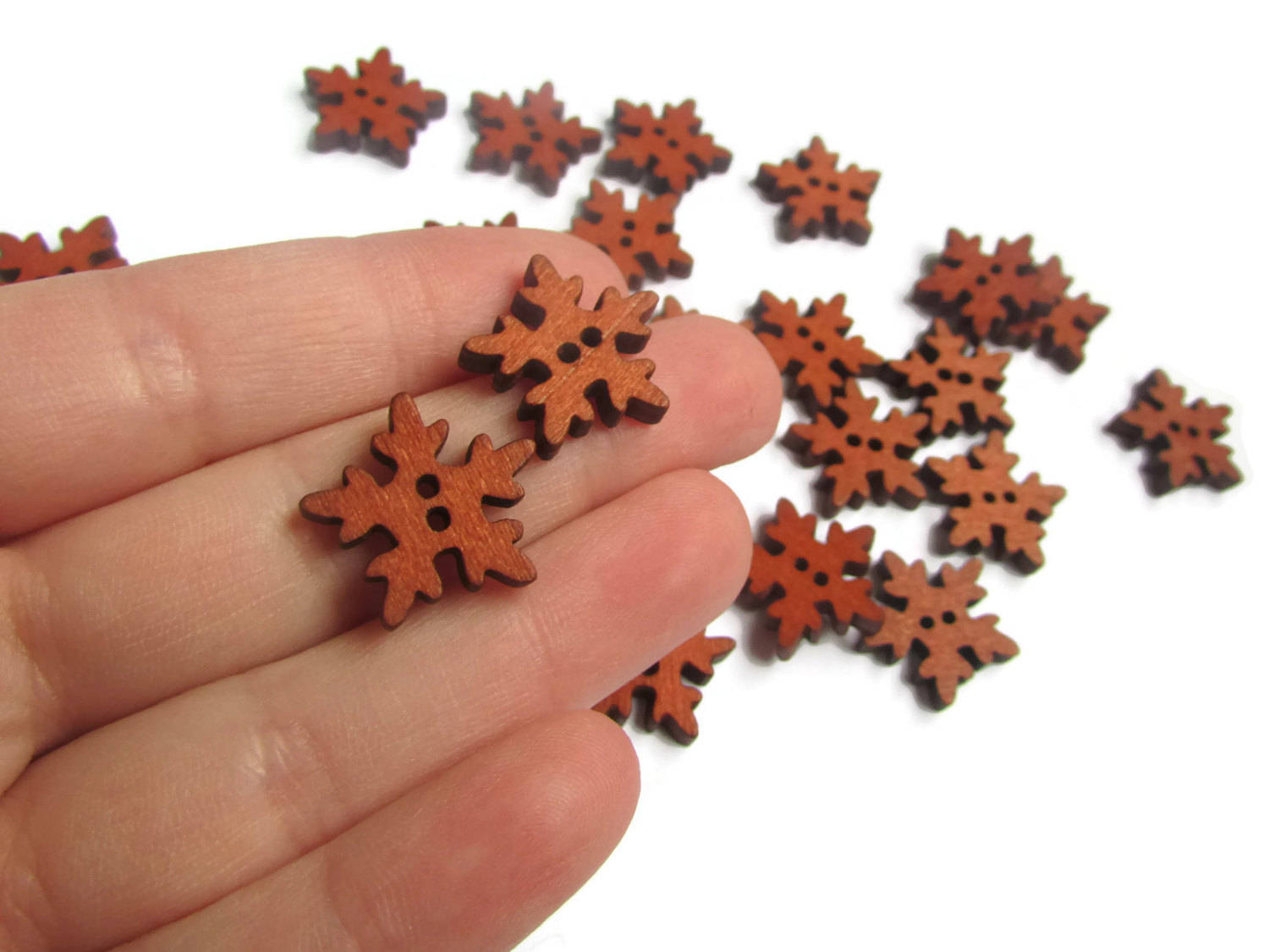 25 19mm Wooden Snowflake Buttons Two Hole Buttons Brown Wood Buttons –  Smileyboy Beads