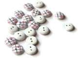 13mm Two Hole Buttons Pink Buttons Tartan Plaid Button Round Buttons Wooden Buttons White Buttons Jewelry Making Sewing Supplies