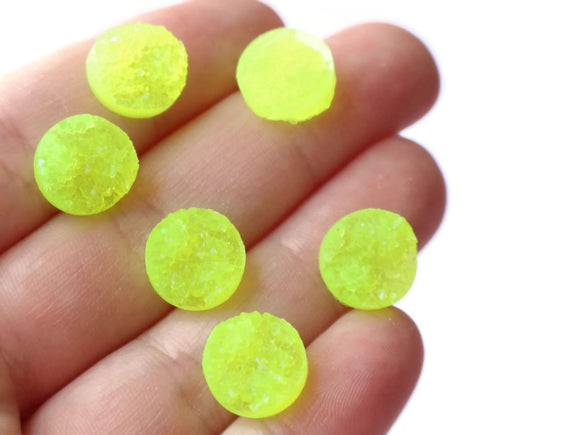 12mm Neon Yellow Round Resin Druzy Cabochons