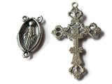 Rosary Crucifix and Centerpiece Catholic Pendant and Link Set Beading Supplies Cross Rosary Making Antique Silver Alloy