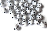 8mm White Round Resin Beads with Black Stars Black and White Star Beads Celestial Beads Acrylic Plastic Beads Jewelry Making Loose Beads