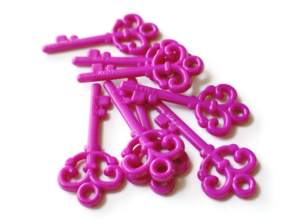 Bright Pink Key Skeleton Key Charm Plastic Key Pink Keys Acrylic Key Pendant Beads Jewelry Making Beading Supplies