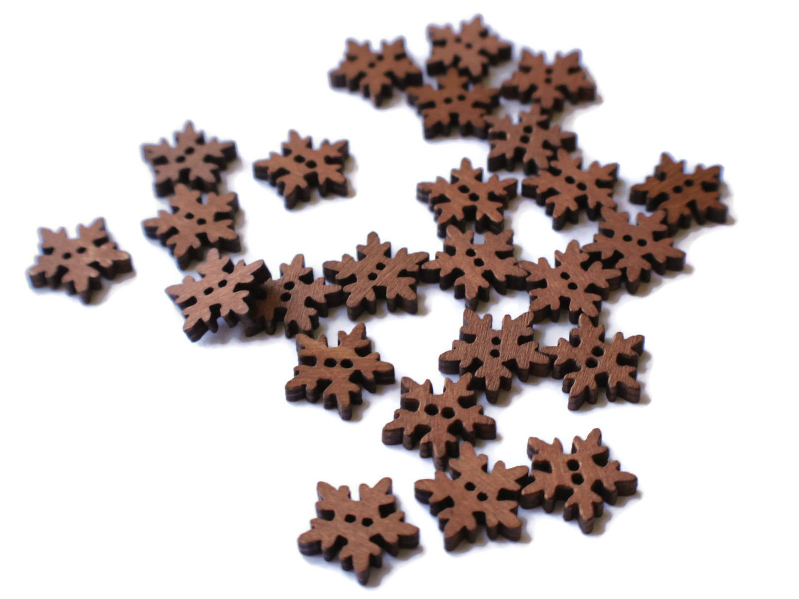 3x Vintage Glitter Snowflake Buttons 2-Hole Flat (1x 19mm, & 2x
