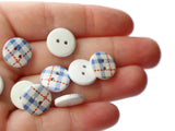 13mm Two Hole Buttons Blue Buttons Tartan Plaid Buttons Round Buttons Wooden Buttons Wood Buttons Jewelry Making Sewing Supplies