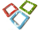3 37mm Square Pendants Plastic Pendants Diamond Pendants In Green Lace Red Lace and Blue Lace Jewelry Making Bead Frames Beading Supplies