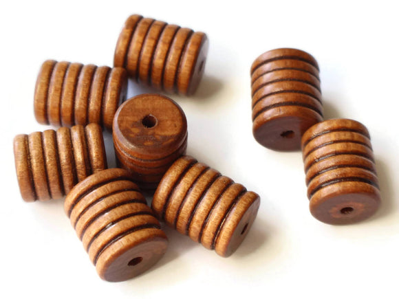 20mm Vintage Wooden Tube Beads Striped Wood Beads Brown Grooved Beads Macrame Supplies Jewelry Making Beading Supplies Lined Barrel Bead