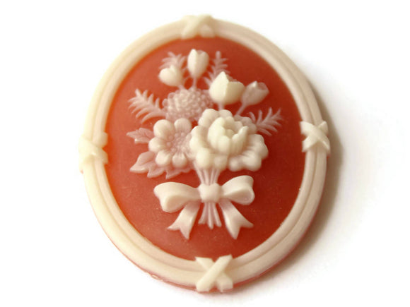 Flower Motif Vintage Cabochon Carnelian Cameo Cabochon 41mm x 31mm New Old Stock Floral Cameos Flower Cameos Jewelry Making Bouquet Cameo