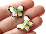 2 23mm Purple and White Butterflies Cloisonne Butterfly Beads Handmade Metal and Enamel Beads Jewelry Making Beading Supplies Moth Beads
