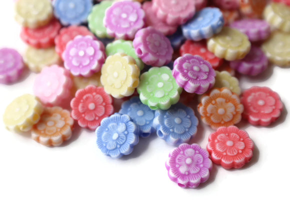 10mm Assorted Color Beads Flower Beads Plastic Coin Beads Mixed Color Flat Round Loose Beads to String Jewelry Making Beading Supplies