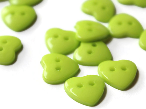 14mm Lime Green Heart Buttons Plastic Buttons Acrylic Buttons Love Buttons Jewelry Making Beading Supply Sewing Supplies Two Hole Buttons