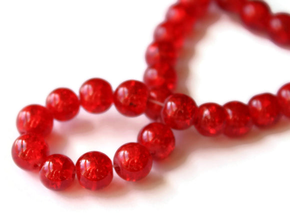 Red Crackle Glass Beads 8mm Round Beads Jewelry Making Beading Supplies Full Strand Loose Beads Cracked Glass Beads Smooth Round Beads