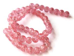 Pink Crackle Glass Beads 8mm Round Beads Jewelry Making Beading Supplies Full Strand Loose Beads Cracked Glass Beads Smooth Round Beads