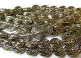19 11.5mm Silver Spiral Beads Metal Spiral Beads Flat Round Beads Coin Beads 8 Inch Strand Antique Silver Tibetan Style Beads