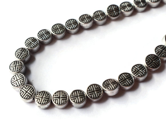 6.3mm Flat Round Beads Antique Silver Beads Celtic Cross Beads 8 Inch Strand Tibetan Style Beads Small Beads Metal Cross Beads Smileyboy
