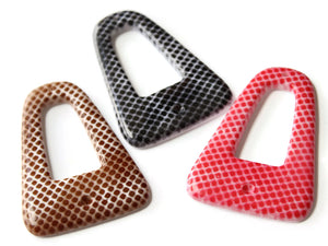 3 53x37mm Flat Triangle Charms Printed Plastic Pendants Red, Brown, and Black Lace Print Pendants Snake Skin Pendant Jewelry Making
