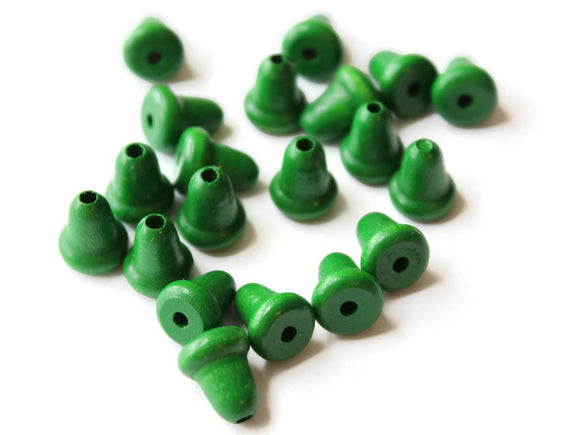 Green Wooden Bell Beads 11mm Wood End Beads Vintage Macrame Beads Jewelry Making Beading Supplies Loose Bell Shaped Beads Smileyboy