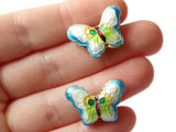 2 23mm Sky Blue and White Butterflies Cloisonne Butterfly Beads Handmade Metal and Enamel Beads Jewelry Making Beading Supplies Moth Beads