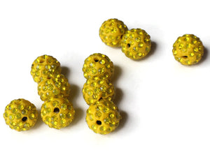 12mm Bright Yellow Rhinestone Beads Round Polymer Clay Sparkle Beads Shamballa Beads Pave Gumball Beads Jewelry Making and Beading Supplies