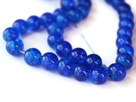 Royal Blue Crackle Glass Beads 8mm Round Beads Jewelry Making Beading Supplies Full Strand Loose Beads Cracked Glass Beads Smooth Round Bead