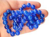 Royal Blue Crackle Glass Beads 8mm Round Beads Jewelry Making Beading Supplies Full Strand Loose Beads Cracked Glass Beads Smooth Round Bead