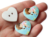 25mm Blue Heart Buttons 2 Hole Wooden Buttons with Girl Sewing Supplies Jewelry Making Scrapbooking and Beading Supplies Loose Buttons
