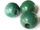 3 31mm Large Wooden Green Round Beads Big Vintage Beads