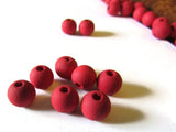 7mm Red Wood Beads Smooth Round Beads Ball Beads Wooden Beads Jewelry Making Beading Supplies Loose Beads Vintage New Old Stock Beads