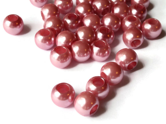 12mm Large Hole Pearls Pink Pearls European Beads Plastic Pearl Beads Faux Pearl Beads Big Hole Beads Round Acrylic Beads