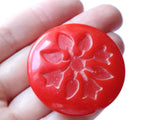 43mm Red Floral Half Drilled Bead Vintage Lucite New Old Stock Beads Coin Beads Flat Round Loose Bead Jewelry Making Beading Supplies
