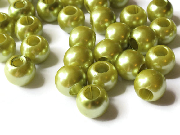 12mm Large Hole Pearls Light Green Pearl Beads European Beads Plastic Pearl Beads Round Pearl Beads Plastic Acrylic Beads Jewelry Making