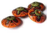 20mm Hand Painted Orange Beads Wood Saucer Beads Vintage Beads Wooden Beads Loose Beads New Old Stock Jewelry Making Beading Supplies