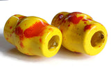 52mm Yellow with Red Spots Tube Bead Vintage Macrame Bead Ceramic Porcelain Beads New Old Stock Jewelry Making Large Hole Beads Smileyboy