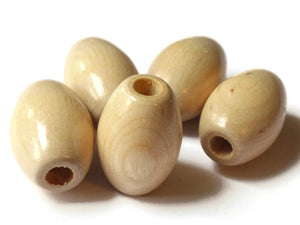 5 32mm Natural Wood Barrel Beads Vintage Wooden Macrame Beads