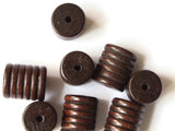 20mm Dark Brown Vintage Wooden Tube Beads Striped Wood Beads Grooved Beads Macrame Jewelry Making Beading Supplies Lined Barrel Bead
