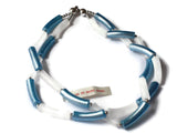 19 1/2 Inch Necklace Twisted Two Strand Necklace Blue and White Beaded Necklace Vintage New Old Stock Necklace Plastic Tube Beads Smileyboy