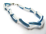 19 1/2 Inch Necklace Twisted Two Strand Necklace Blue and White Beaded Necklace Vintage New Old Stock Necklace Plastic Tube Beads Smileyboy