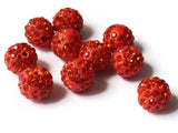 12mm Scarlet Red Rhinestone Beads Round Polymer Clay Sparkle Beads Shamballa Beads Pave Gumball Beads Jewelry Making and Beading Supplies